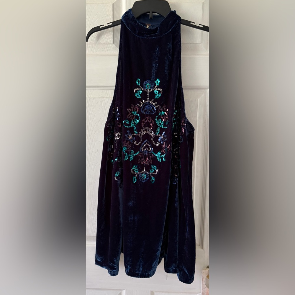 Free People Velvet Dress in Navy and Teal